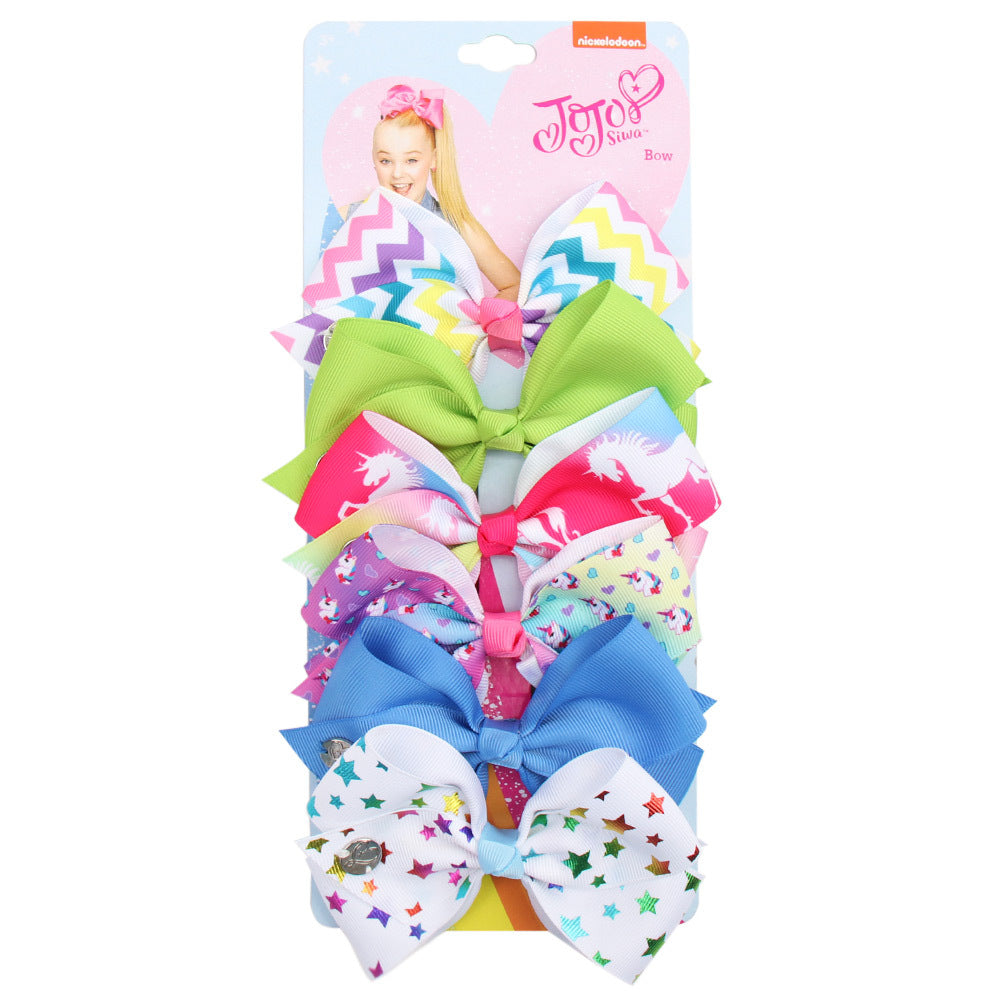 Wholesale 5-inch  bow hairpin set 6-color one-card children' s hairpin headdress